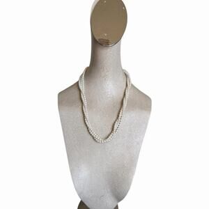 Vintage Triple Strand Faux Pearl Necklace Mid-Century Style Statement Necklace